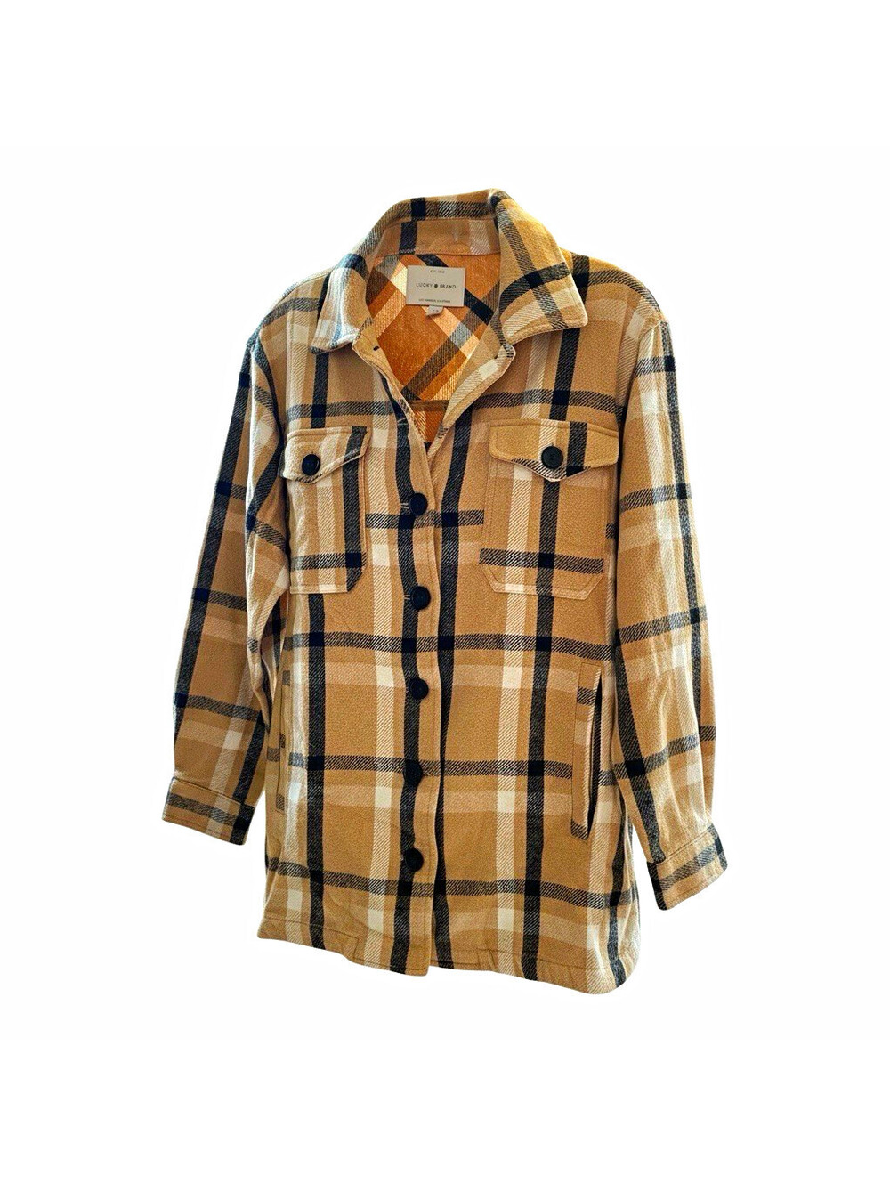 Lucky Brand women Plaid Flannel Long Sleeve Button-Up Shirt Beige/Black/White